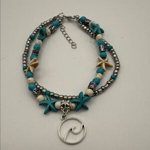 Turquoise and Silver Starfish ankle bracelet